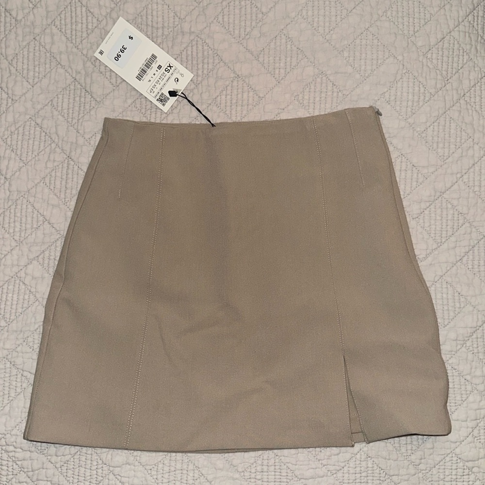 COPY - Zara high waisted tan mini skirt with slit in front size XS